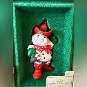 VTG Hallmark Cowboy Snowman Ornament Hong Kong - Red, Green, White Western
